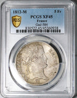 1812-M PCGS XF 45 France 5 Francs Napoleon I Toulouse Mint Silver Coin POP 1/0 (23042403C)