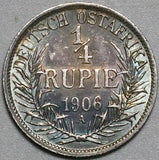 1906-A German East Africa 1/4 Rupie Berlin AU Wilhelm II Silver Coin (26081602R)