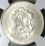 1891 NGC MS 62 German East Africa Rupie Lion DOA Scarce Silver Coin (25112502C)
