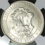 1891 NGC MS 62 German East Africa Rupie Lion DOA Scarce Silver Coin (25112502C)