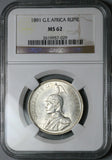 1891 NGC MS 62 German East Africa Rupie Lion DOA Scarce Silver Coin (25112502C)
