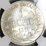 1911-A NGC MS 62 German East Africa 1 Rupie Rare Berlin Silver Coin POP 1/0 (24010401C)