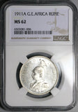 1911-A NGC MS 62 German East Africa 1 Rupie Rare Berlin Silver Coin POP 1/0 (24010401C)