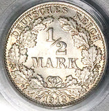 1913-F PCGS MS 65 Germany Silver 1/2 Mark Gem BU Stuttgart Mint Coin (25112401C)
