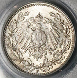 1913-F PCGS MS 65 Germany Silver 1/2 Mark Gem BU Stuttgart Mint Coin (25112401C)