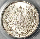 1913-F PCGS MS 65 Germany Silver 1/2 Mark Gem BU Stuttgart Mint Coin (25112401C)