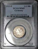 1913-F PCGS MS 65 Germany Silver 1/2 Mark Gem BU Stuttgart Mint Coin (25112401C)