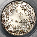 1916-E PCGS MS 65 Germany Silver 1/2 Mark Gem Muldenhutten Mint Coin (25112402C)