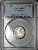 1916-E PCGS MS 65 Germany Silver 1/2 Mark Gem Muldenhutten Mint Coin (25112402C)