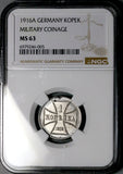 1916-A NGC MS 63 Germany 1 Kopek Military Occupation OST Baltic Coin (26071803C)