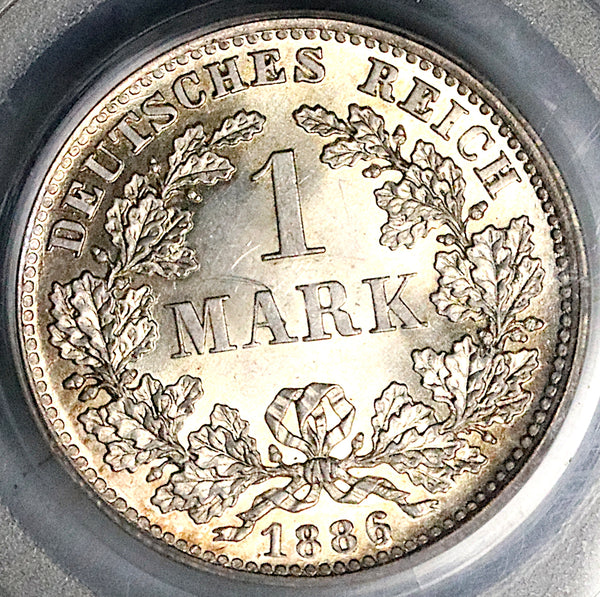 1886-D PCGS MS 64 Germany 1 Mark Kaiser Reich Munich Silver Coin (25050701C)