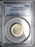 1886-D PCGS MS 64 Germany 1 Mark Kaiser Reich Munich Silver Coin (25050701C)