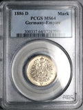1886-D PCGS MS 64 Germany 1 Mark Kaiser Reich Munich Silver Coin (25050701C)