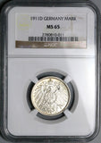 1911-D NGC MS 65 Germany 1 Mark Gem Munich Mint Rare Silver Coin (26012304C)