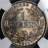 1911-E NGC MS 65 Germany 1 Mark Gem Muldenhutten Mint Silver Coin (25112403C)