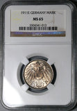 1911-E NGC MS 65 Germany 1 Mark Gem Muldenhutten Mint Silver Coin (25112403C)