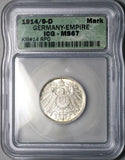 1914/9-D ICG MS 67 Germany 1 Mark Gem Munich Rare Overdate Silver Coin (26012303C)