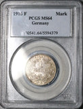 1916-F PCGS MS 64 Germany 1 Mark Mint State Key Stuttgart Silver Coin (26013101C)