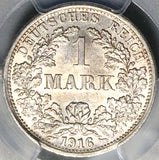 1916-F PCGS MS 64 Germany 1 Mark Mint State Key Stuttgart Silver Coin (26013102C)