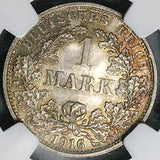 1916-F NGC MS 65 Germany 1 Mark Mint State Key Stuttgart Silver Coin (26013103C)