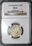 1916-F NGC MS 65 Germany 1 Mark Mint State Key Stuttgart Silver Coin (26013103C)