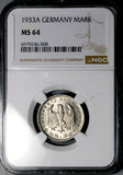 1933-A NGC MS 64 Germany 1 Mark Berlin Mint State Nickel Coin (26071702C)