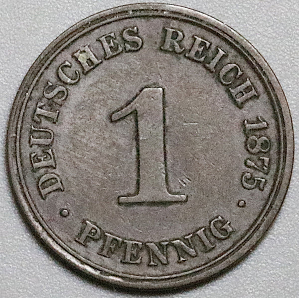1875-J Germany 1 Pfennig XF Hamburg Kaiser Reich Copper Coin (23061101R)