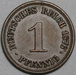 1876-B Germany 1 Pfennig XF Hannover Kaiser Reich Copper Coin (23061103R)