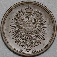 1876-B Germany 1 Pfennig XF Hannover Kaiser Reich Copper Coin (23061103R)