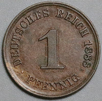 1888-J Germany 1 Pfennig AU Hamburg Kaiser Reich Copper Coin (23061102R)