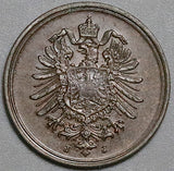 1888-J Germany 1 Pfennig AU Hamburg Kaiser Reich Copper Coin (23061102R)