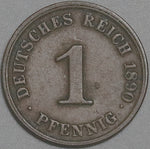 1890-J Germany 1 Pfennig VF Hamburg Kaiser Reich Scarce Copper Coin (23061005R)