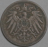 1890-J Germany 1 Pfennig VF Hamburg Kaiser Reich Scarce Copper Coin (23061005R)