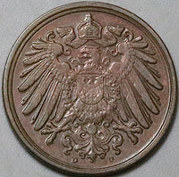 1893-D Germany 1 Pfennig AU Munich Kaiser Reich Scarce Coin (24071601R)