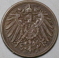 1895-J Germany 1 Pfennig XF Hamburg Mint Kaiser Reich Scarce Coin (24071602R)