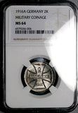 1916-A NGC MS 64 Germany 2 Kopeks Military Occupation OST Baltic Coin (26072001C)