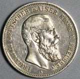 1888-A Prussia 2 Mark Berlin AU Friedrich Kaiser German Silver Coin (26081603R)