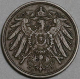 1913-J Germany 2 Pfennig XF Hamburg Kaiser Reich Copper Coin (23061003R)