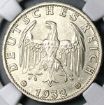 1932-J NGC MS 63 Germany 3 Mark Hamburg Mint Rare Silver Coin POP 5/2 (25070101C)