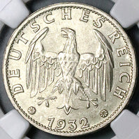 1932-J NGC MS 63 Germany 3 Mark Hamburg Mint Rare Silver Coin POP 5/2 (25070101C)