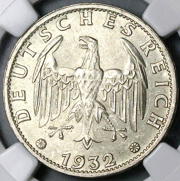 1932-J NGC MS 63 Germany 3 Mark Hamburg Mint Rare Silver Coin POP 5/2 (25070101C)