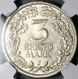 1932-J NGC MS 63 Germany 3 Mark Hamburg Mint Rare Silver Coin POP 5/2 (25070101C)