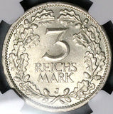 1932-J NGC MS 63 Germany 3 Mark Hamburg Mint Rare Silver Coin POP 5/2 (25070101C)