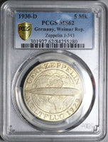 1930-D PCGS MS 62 Zeppelin World Flight Germany 5 Mark Silver Coin (24061103D)