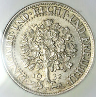 1932-F NGC MS 62 Germany 5 Mark Oak Tree Stuttgart Mint Silver Coin (25050503C)