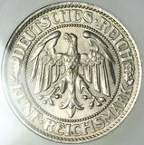 1932-F NGC MS 62 Germany 5 Mark Oak Tree Stuttgart Mint Silver Coin (25050503C)