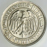 1932-F NGC MS 62 Germany 5 Mark Oak Tree Stuttgart Mint Silver Coin (25050503C)