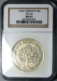 1932-F NGC MS 62 Germany 5 Mark Oak Tree Stuttgart Mint Silver Coin (25050503C)