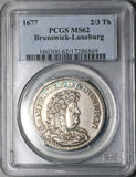 1677 PCGS MS 62 Germany Brunswick Luneburg  2/3 Palm Tree Thaler Coin (15112001D)