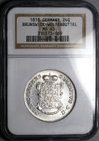 1818 NGC MS 63 Brunswick 24 Groschen Prince George IV (Great Britain) Regent 17k German State Silver Coin (25051502C)